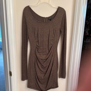 Express Copper Brown Bodycon Dress with Long Sleeves for Night Out